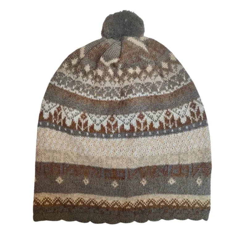 Gorro con pompón en fibra de Alpaca en color beige para mujer