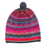 Gorro con pompón en fibra de Alpaca en color rojo para mujer