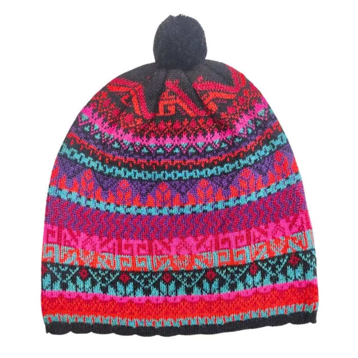 Gorro con pompón en fibra de Alpaca en color rojo para mujer